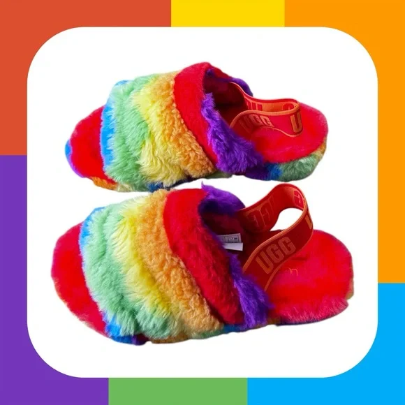 UGG Rainbow Fluff Slides- Women's Size 6- Free Shipping 📦 - Picture 4 of 7